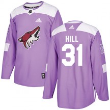 Men's Adidas Arizona Coyotes Adin Hill Purple Fights Cancer Practice Jersey - Authentic