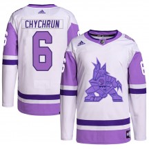 Men's Adidas Arizona Coyotes Jakob Chychrun White/Purple Hockey Fights Cancer Primegreen Jersey - Authentic