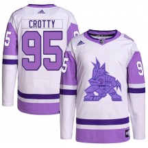 Men's Adidas Arizona Coyotes Cameron Crotty White/Purple Hockey Fights Cancer Primegreen Jersey - Authentic