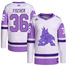Men's Adidas Arizona Coyotes Christian Fischer White/Purple Hockey Fights Cancer Primegreen Jersey - Authentic