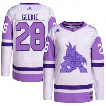 Men's Adidas Arizona Coyotes Conor Geekie White/Purple Hockey Fights Cancer Primegreen Jersey - Authentic