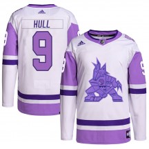 Men's Adidas Arizona Coyotes Bobby Hull White/Purple Hockey Fights Cancer Primegreen Jersey - Authentic