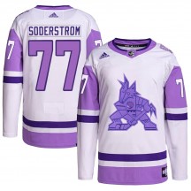 Men's Adidas Arizona Coyotes Victor Soderstrom White/Purple Hockey Fights Cancer Primegreen Jersey - Authentic