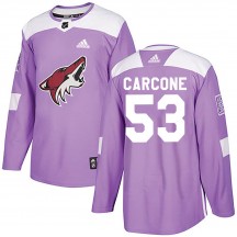 Youth Adidas Arizona Coyotes Michael Carcone Purple Fights Cancer Practice Jersey - Authentic