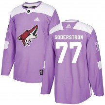 Youth Adidas Arizona Coyotes Victor Soderstrom Purple Fights Cancer Practice Jersey - Authentic