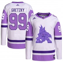 Youth Adidas Arizona Coyotes Wayne Gretzky White/Purple Hockey Fights Cancer Primegreen Jersey - Authentic