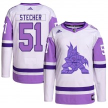 Youth Adidas Arizona Coyotes Troy Stecher White/Purple Hockey Fights Cancer Primegreen Jersey - Authentic
