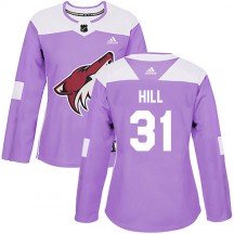 Women's Adidas Arizona Coyotes Adin Hill Purple Fights Cancer Practice Jersey - Authentic