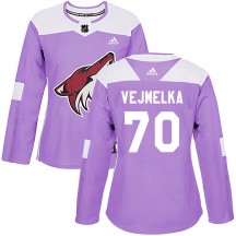Women's Adidas Arizona Coyotes Karel Vejmelka Purple Fights Cancer Practice Jersey - Authentic