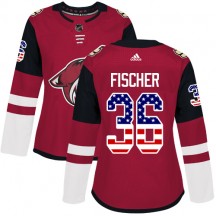 Women's Adidas Arizona Coyotes Christian Fischer Red USA Flag Fashion Jersey - Authentic