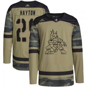 Youth Adidas Arizona Coyotes Barrett Hayton Camo Military Appreciation Practice Jersey - Authentic
