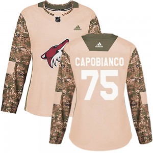 Women's Adidas Arizona Coyotes Kyle Capobianco Camo Veterans Day Practice Jersey - Authentic