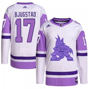Men's Adidas Arizona Coyotes Nick Bjugstad White/Purple Hockey Fights Cancer Primegreen Jersey - Authentic