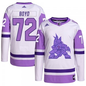 Men's Adidas Arizona Coyotes Travis Boyd White/Purple Hockey Fights Cancer Primegreen Jersey - Authentic