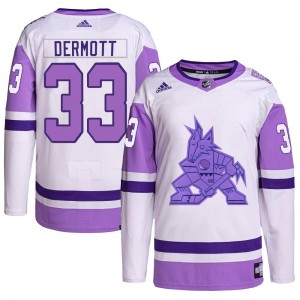 Men's Adidas Arizona Coyotes Travis Dermott White/Purple Hockey Fights Cancer Primegreen Jersey - Authentic