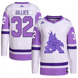 Men's Adidas Arizona Coyotes Jon Gillies White/Purple Hockey Fights Cancer Primegreen Jersey - Authentic