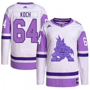 Men's Adidas Arizona Coyotes Patrik Koch White/Purple Hockey Fights Cancer Primegreen Jersey - Authentic