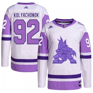 Men's Adidas Arizona Coyotes Vladislav Kolyachonok White/Purple Hockey Fights Cancer Primegreen Jersey - Authentic