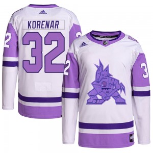 Men's Adidas Arizona Coyotes Josef Korenar White/Purple Hockey Fights Cancer Primegreen Jersey - Authentic