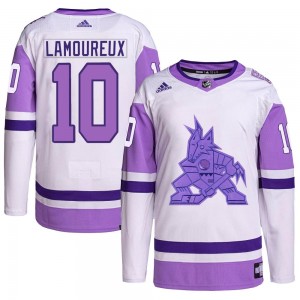 Men's Adidas Arizona Coyotes Maveric Lamoureux White/Purple Hockey Fights Cancer Primegreen Jersey - Authentic