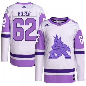 Men's Adidas Arizona Coyotes Janis Moser White/Purple Hockey Fights Cancer Primegreen Jersey - Authentic