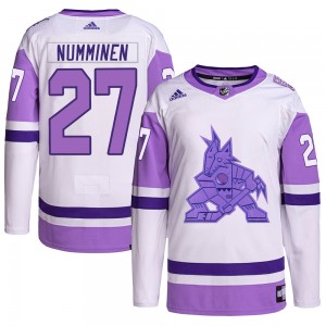 Men's Adidas Arizona Coyotes Teppo Numminen White/Purple Hockey Fights Cancer Primegreen Jersey - Authentic