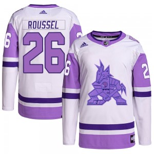 Men's Adidas Arizona Coyotes Antoine Roussel White/Purple Hockey Fights Cancer Primegreen Jersey - Authentic