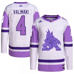 Men's Adidas Arizona Coyotes Juuso Valimaki White/Purple Hockey Fights Cancer Primegreen Jersey - Authentic