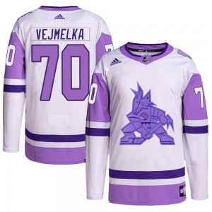 Men's Adidas Arizona Coyotes Karel Vejmelka White/Purple Hockey Fights Cancer Primegreen Jersey - Authentic