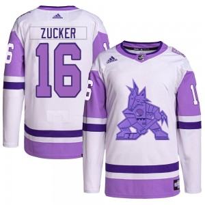 Men's Adidas Arizona Coyotes Jason Zucker White/Purple Hockey Fights Cancer Primegreen Jersey - Authentic