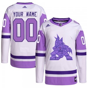 Youth Adidas Arizona Coyotes Custom White/Purple Custom Hockey Fights Cancer Primegreen Jersey - Authentic