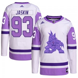 Youth Adidas Arizona Coyotes Dmitrij Jaskin White/Purple Hockey Fights Cancer Primegreen Jersey - Authentic