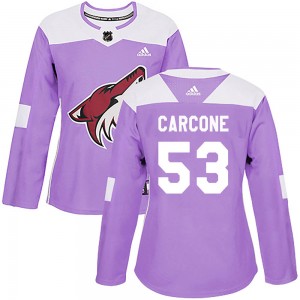 Women's Adidas Arizona Coyotes Michael Carcone Purple Fights Cancer Practice Jersey - Authentic