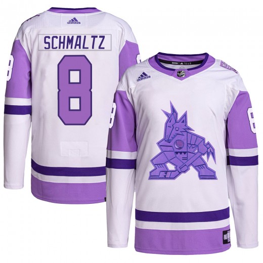 Youth Adidas Arizona Coyotes Nick Schmaltz White/Purple Hockey Fights Cancer Primegreen Jersey - Authentic