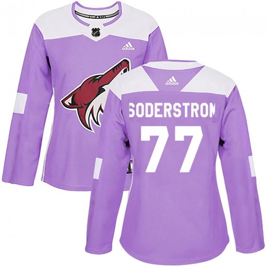 Women's Adidas Arizona Coyotes Victor Soderstrom Purple Fights Cancer Practice Jersey - Authentic