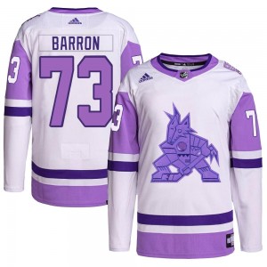 Men's Adidas Arizona Coyotes Travis Barron White/Purple Hockey Fights Cancer Primegreen Jersey - Authentic