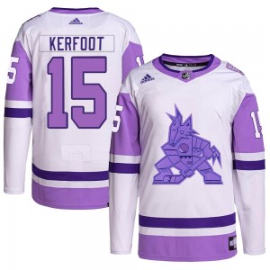 Youth Adidas Arizona Coyotes Alexander Kerfoot White/Purple Hockey Fights Cancer Primegreen Jersey - Authentic
