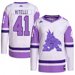 Youth Adidas Arizona Coyotes Reece Vitelli White/Purple Hockey Fights Cancer Primegreen Jersey - Authentic